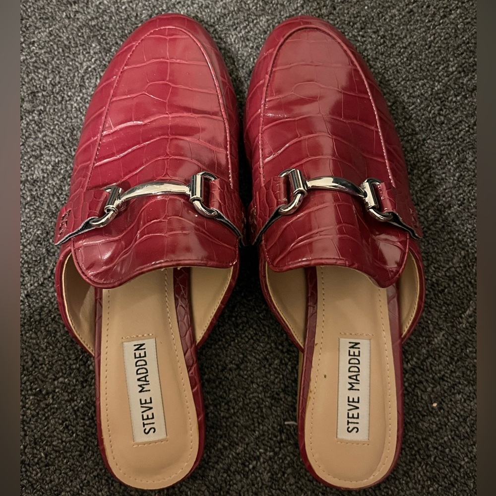 Red Croc Mules with Horse Bit Detail - Steve Madden Size 8